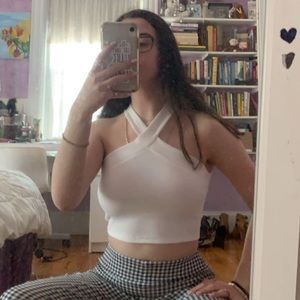 white halter crop top